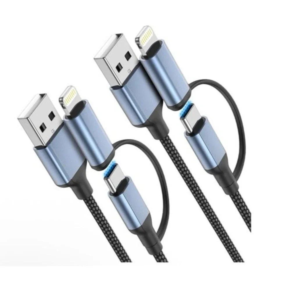 Lot 5 Braided Hybrid Charging Sync Cables USB w/ USB-C Lightening Adapter  Micro
